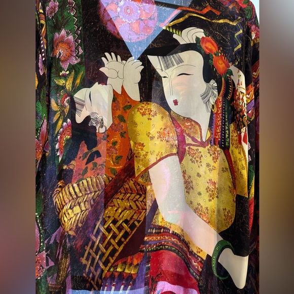 Ornate Vintage Asian Inspired Chico’s Design Silk Blouse - Picture 4 of 5